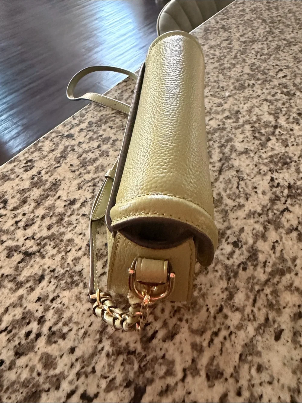 Michael Kors Olive Pebbled Leather Crossbody Saddle Bag with Gold Hardware